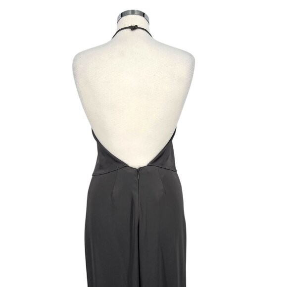 Halston Heritage High Neck Gown Open Back Gown in Gunmetal Gray Size 2 - Picture 8 of 15